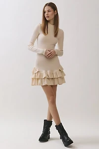 Personal Code Daniella Ribbed Mock Neck Ruffle Mini Dress