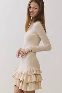 Personal Code Daniella Ribbed Mock Neck Ruffle Mini Dress