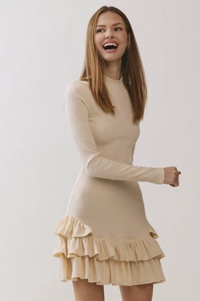 Personal Code Daniella Ribbed Mock Neck Ruffle Mini Dress