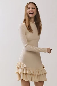 Personal Code Daniella Ribbed Mock Neck Ruffle Mini Dress