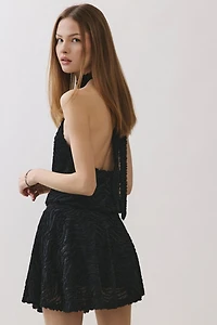 Personal Code Striped Marlette Texture Halter Tie Blouson Dress