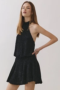 Personal Code Striped Marlette Texture Halter Tie Blouson Dress