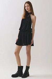 Personal Code Striped Marlette Texture Halter Tie Blouson Dress