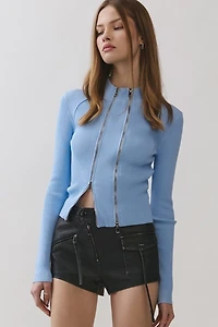Personal Code Monique Ribbed Double Zipper Top
