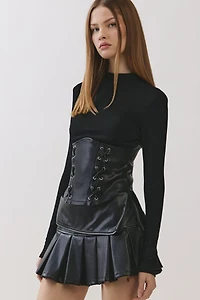 Personal Code Noelle Lace Up Pu Contrast Long Sleeve Top