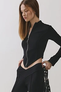 Personal Code Kimi V-cut Zip Up Mock Neck Top