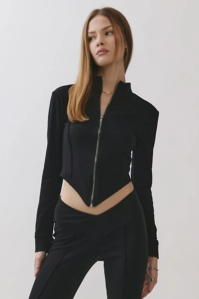 Personal Code Kimi V-cut Zip Up Mock Neck Top