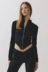 Personal Code Kimi V-cut Zip Up Mock Neck Top