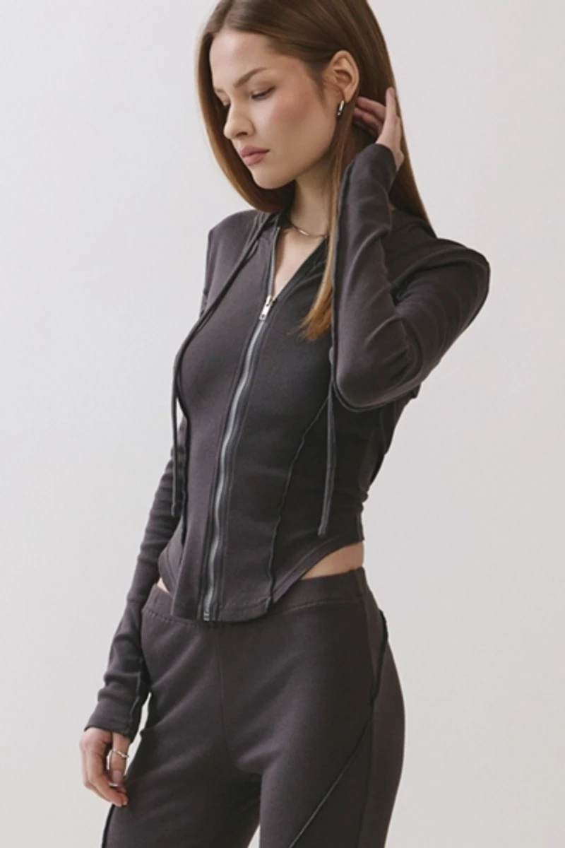 Personal Code Kira Ribbed Zip-Up Hooded Top