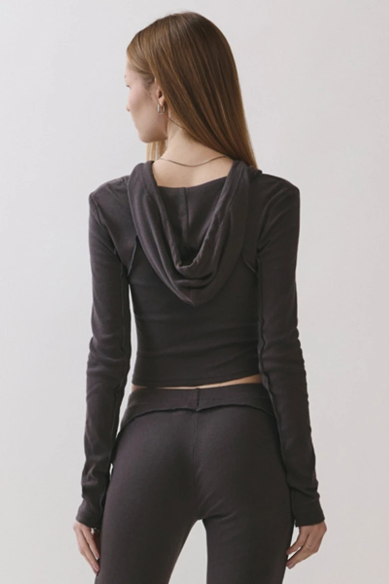 Personal Code Kira Ribbed Zip-Up Hooded Top