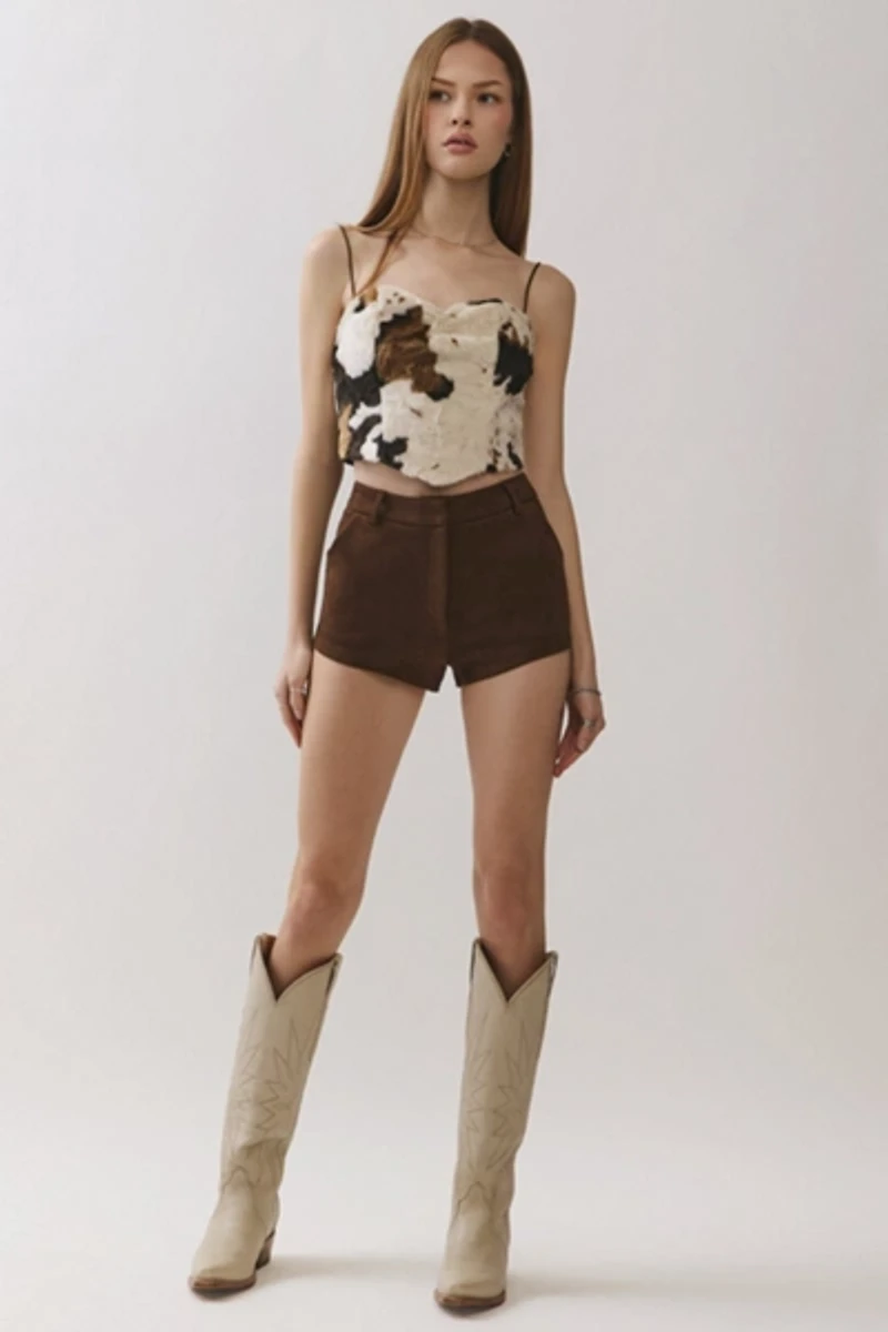 Personal Code Cow Print Faux Fur Cami With Pu Contrast