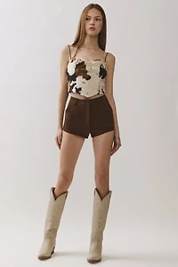 Personal Code Cow Print Faux Fur Cami With Pu Contrast