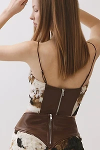 Personal Code Cow Print Faux Fur Cami With Pu Contrast