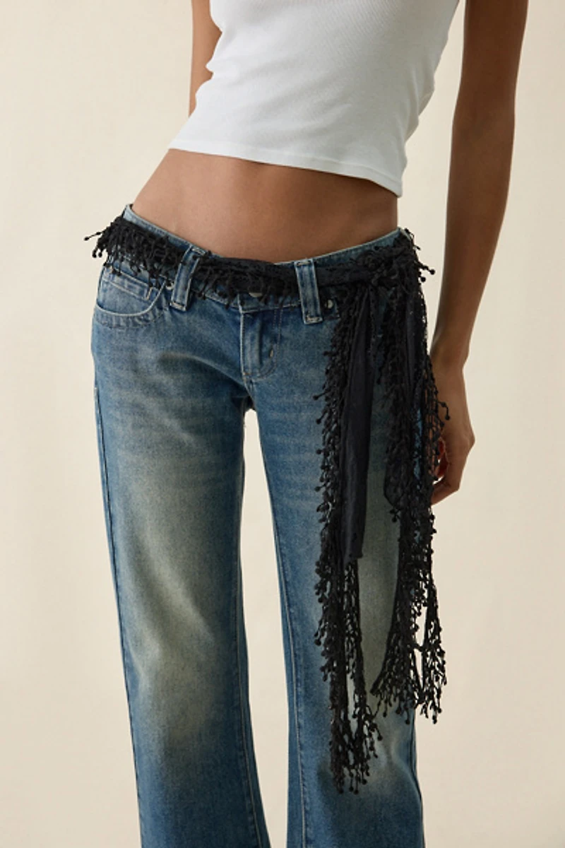 Lace Tassel Skinny Scarf