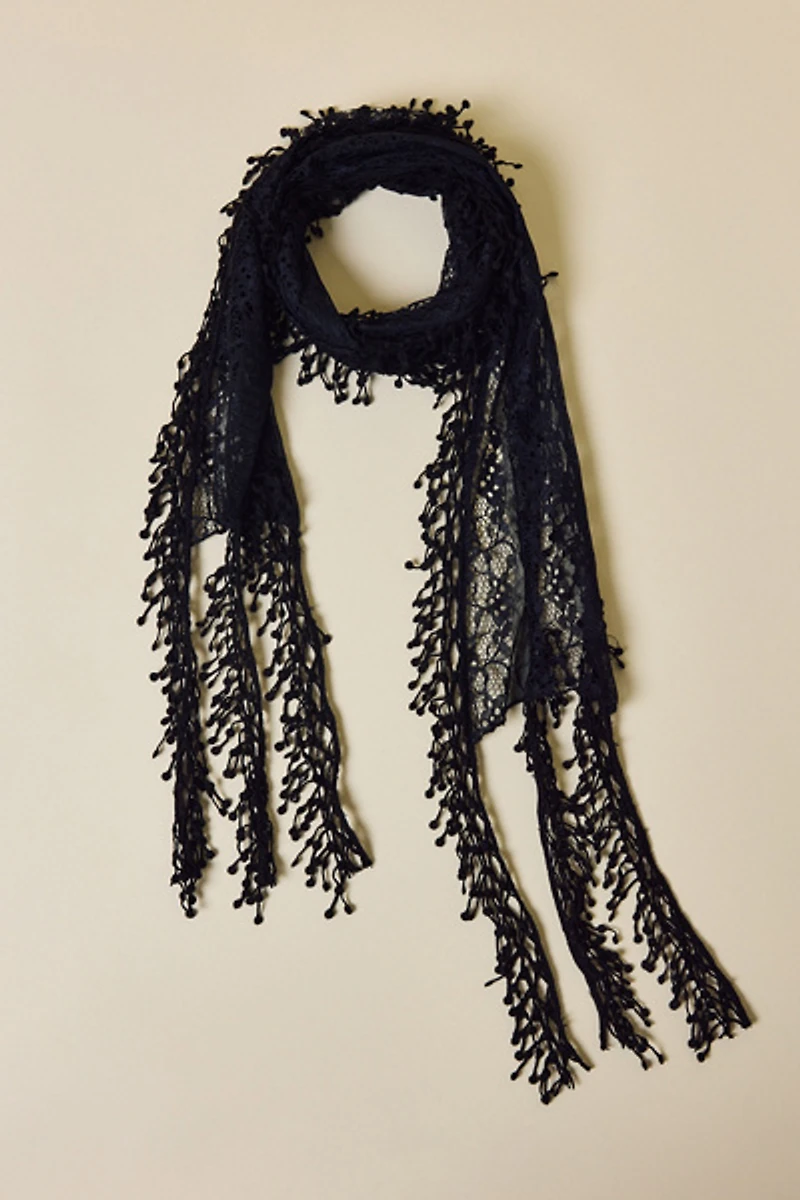 Lace Tassel Skinny Scarf