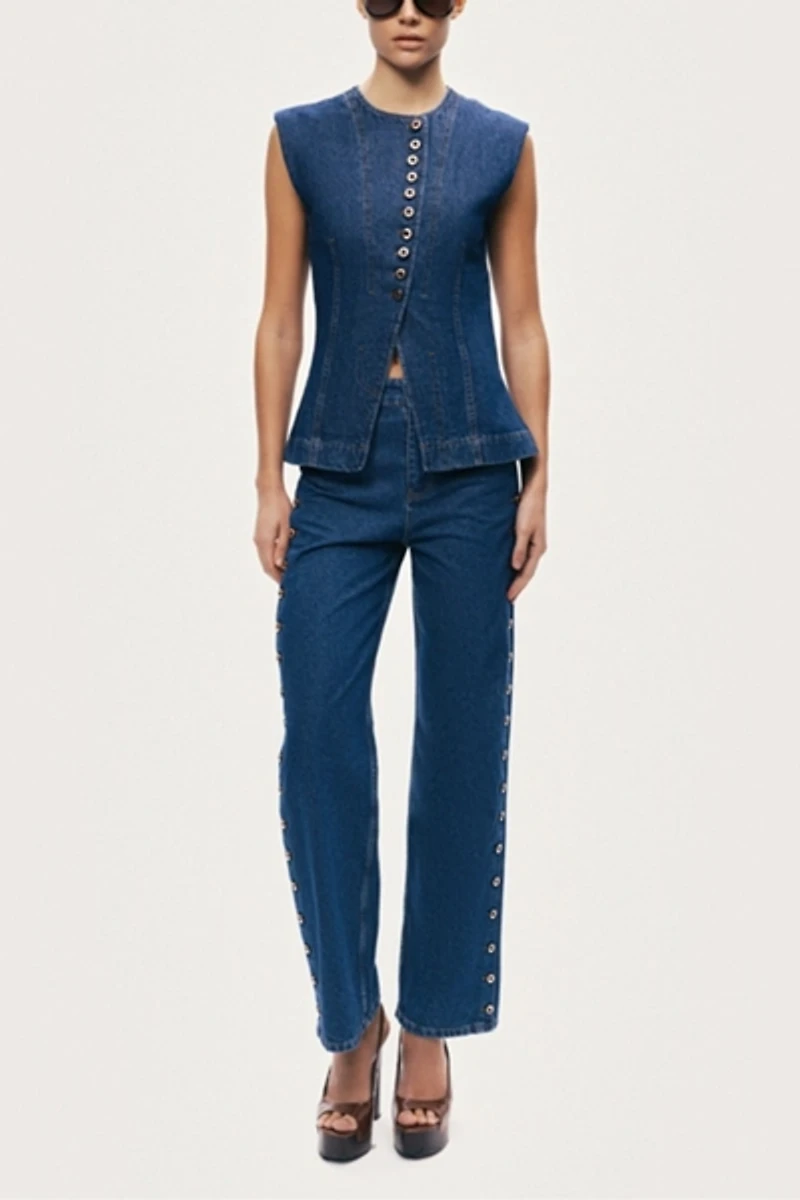 Nocturne Eyelet Detail Wide Leg Jean