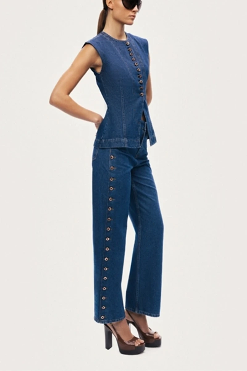 Nocturne Eyelet Detail Wide Leg Jean