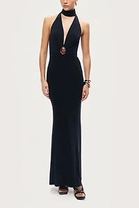 Nocturne Halter Draped Maxi Dress