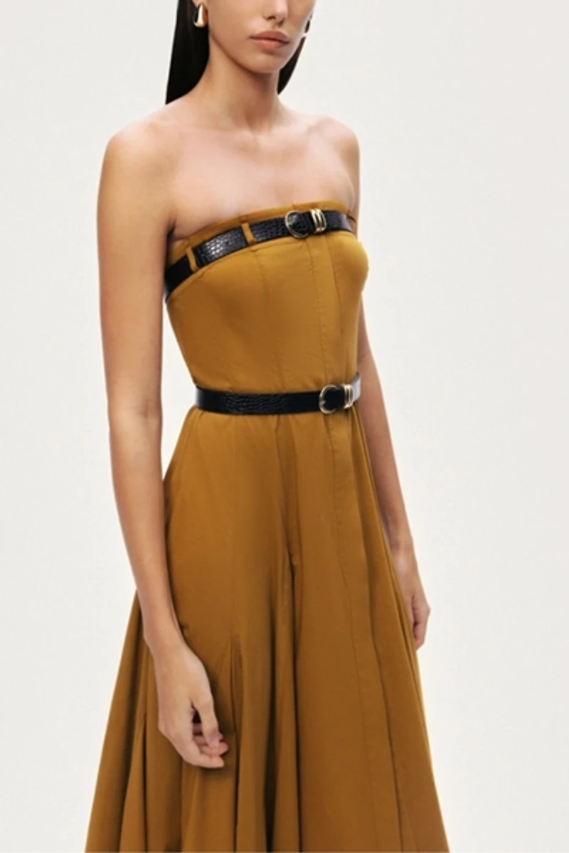 Nocturne Strapless Double Belted Midi Dress
