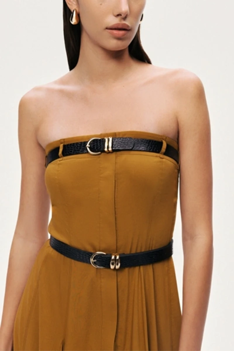 Nocturne Strapless Double Belted Midi Dress