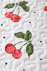 Cherry & Striped Patterned Scalloped Reversible Quilt Set