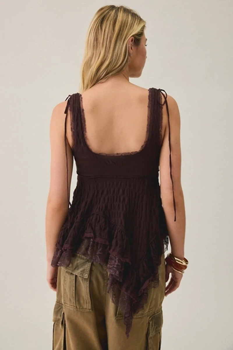 Kimchi Blue Elena Asymmetric Ruffle Lace Trim Cami