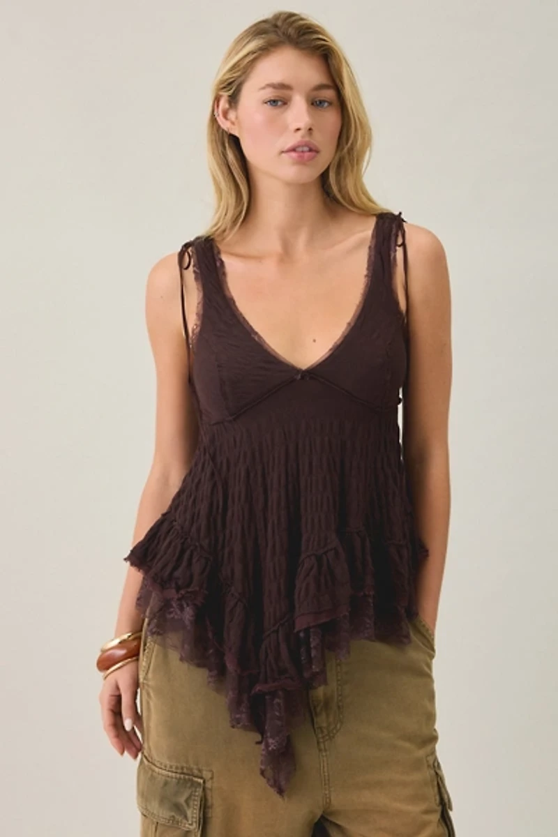 Kimchi Blue Elena Asymmetric Ruffle Lace Trim Cami