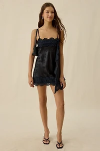 Light Before Dark Fleur Jacquard Satin Lace Trim Mini Dress