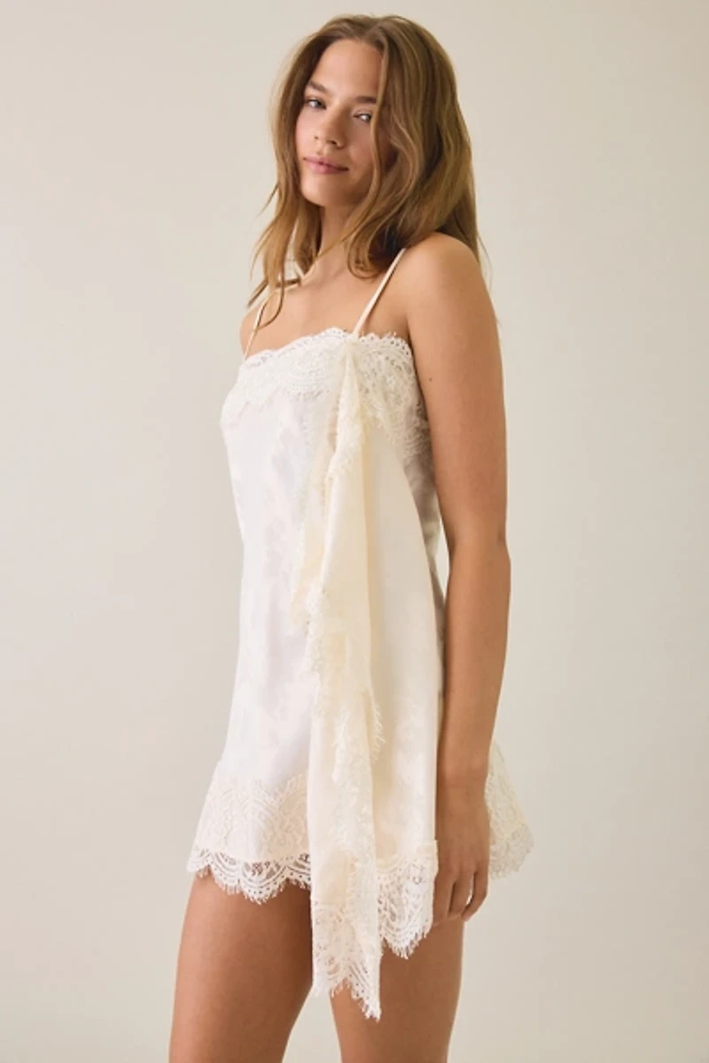 Light Before Dark Fleur Jacquard Satin Lace Trim Slip Mini Dress