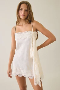 Light Before Dark Fleur Jacquard Satin Lace Trim Slip Mini Dress