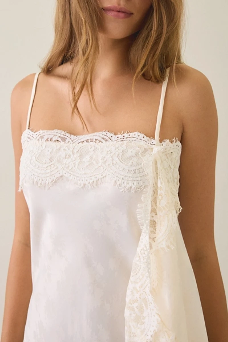 Light Before Dark Fleur Jacquard Satin Lace Trim Slip Mini Dress