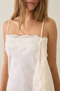 Light Before Dark Fleur Jacquard Satin Lace Trim Slip Mini Dress