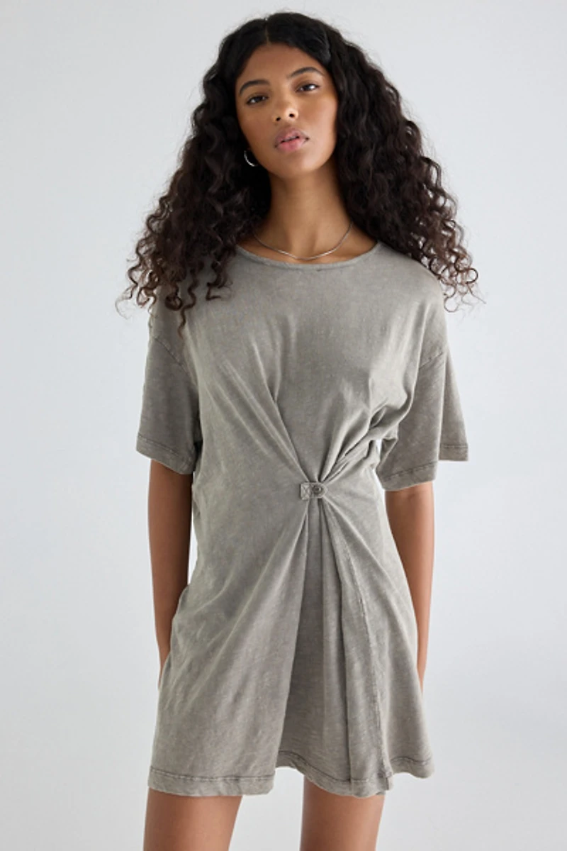 BDG Nikkia Gathered Button Detail T-Shirt Mini Dress