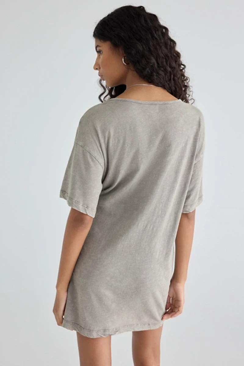 BDG Nikkia Gathered Button Detail T-Shirt Mini Dress