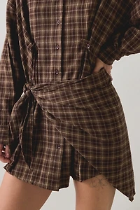 BDG Cordelia Multiway Scarf Tie Plaid Shirt Mini Dress