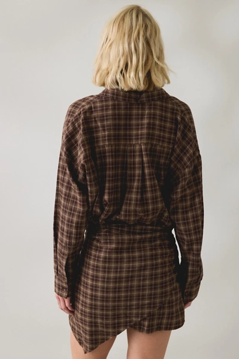 BDG Cordelia Multiway Scarf Tie Plaid Shirt Mini Dress