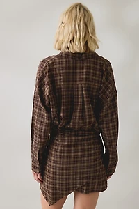 BDG Cordelia Multiway Scarf Tie Plaid Shirt Mini Dress