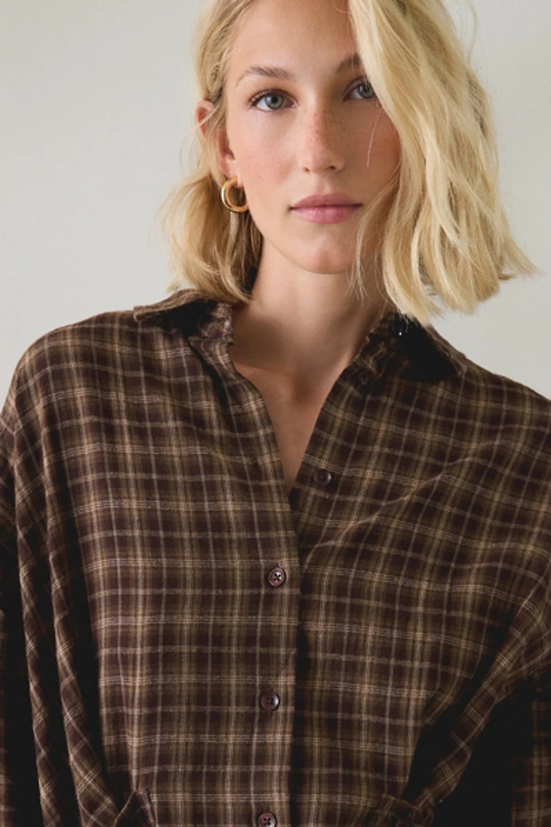 BDG Cordelia Multiway Scarf Tie Plaid Shirt Mini Dress