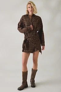 BDG Cordelia Multiway Scarf Tie Plaid Shirt Mini Dress