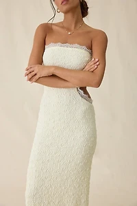 UO Sea Nymph Asymmetric Cutout Strapless Lace Maxi Dress