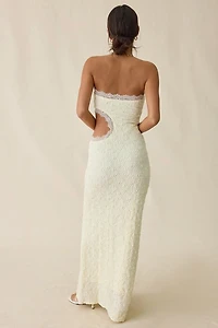 UO Sea Nymph Asymmetric Cutout Strapless Lace Maxi Dress
