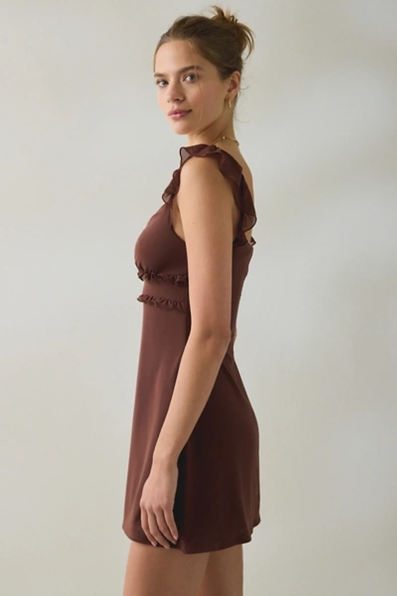 UO Nina Ruffle Trim Mesh Mini Dress