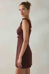 UO Nina Ruffle Trim Mesh Mini Dress