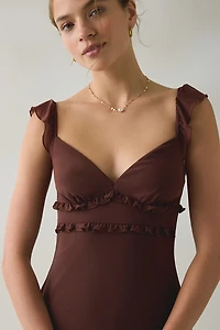 UO Nina Ruffle Trim Mesh Mini Dress