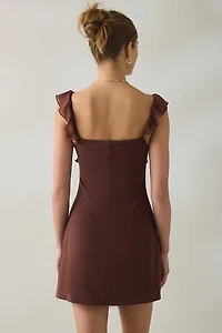 UO Nina Ruffle Trim Mesh Mini Dress
