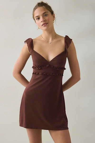 UO Nina Ruffle Trim Mesh Mini Dress