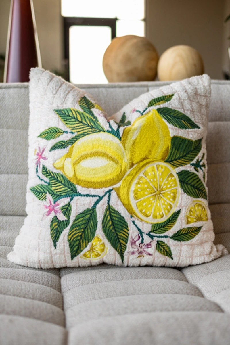 YaYa & Co. Martha Organic Cotton Embroidered Lemon Pillow