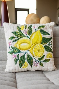 YaYa & Co. Martha Organic Cotton Embroidered Lemon Pillow