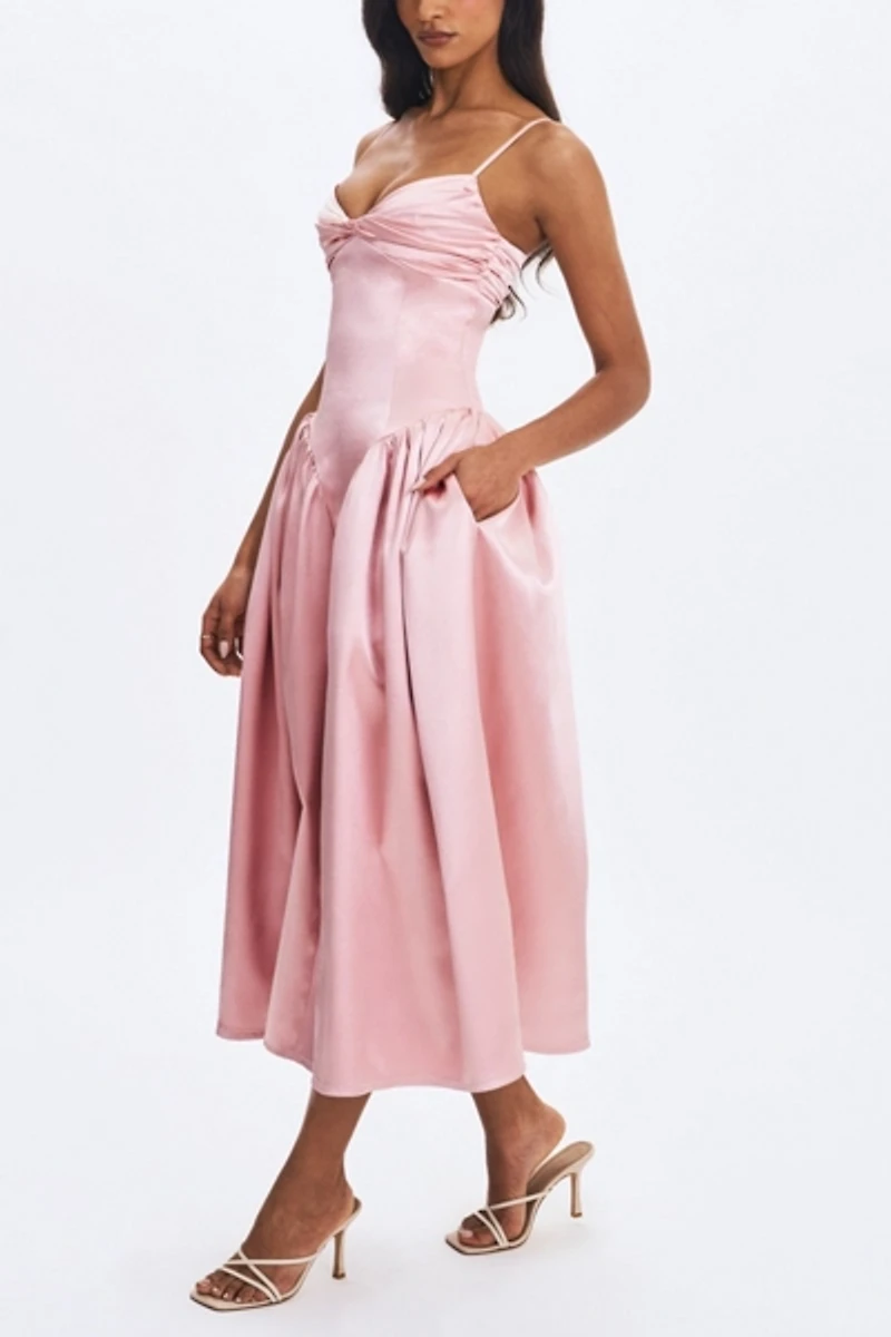 Miss Circle Tullia Satin Ruched Midi Dress