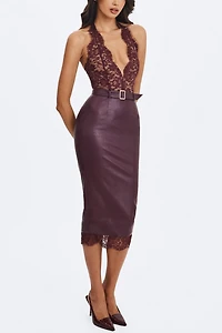 Miss Circle Fiera Plunging Halter Belted Midi Dress